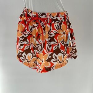 NWT Roxy Women's XS Pull On High Waist Boardshorts Floral Print Red Orange Brown